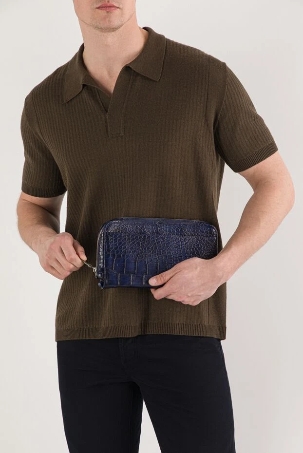 Tardini ерлерге арналған градиентті көк аллигатор былғарыдан жасалған клатч 140098 - фото 3