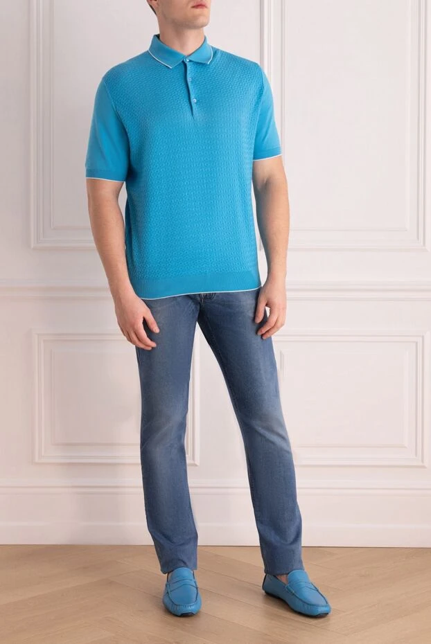 Cesare di Napoli man blue cotton polo for men купить с ценами и фото 140127 - photo 2