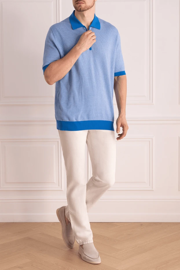 Cesare di Napoli man blue cotton polo for men купить с ценами и фото 140142 - photo 2