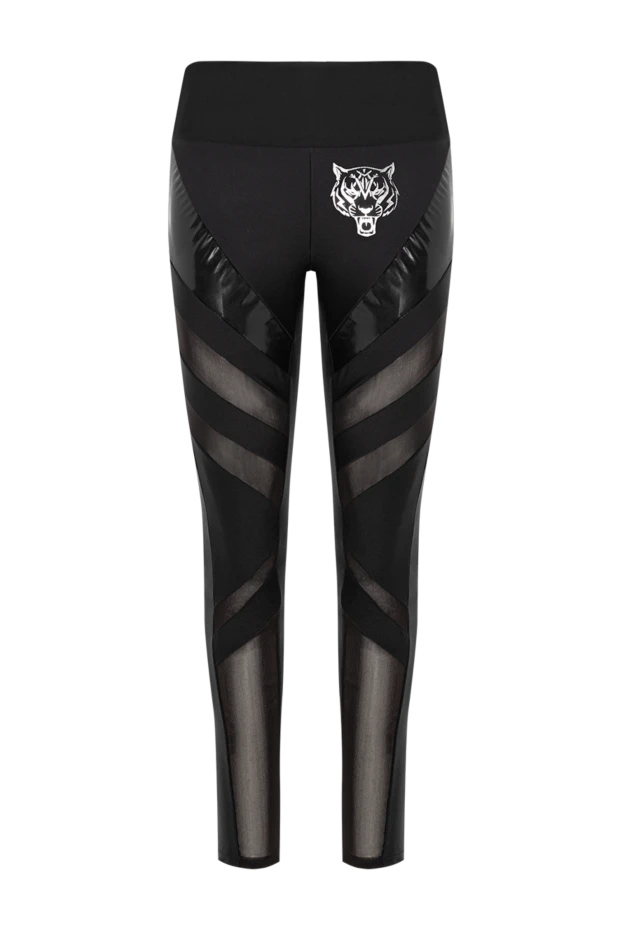 Черные спортивные легинсы с глянцевыми акцентами и контрастной резинкой - фото 1