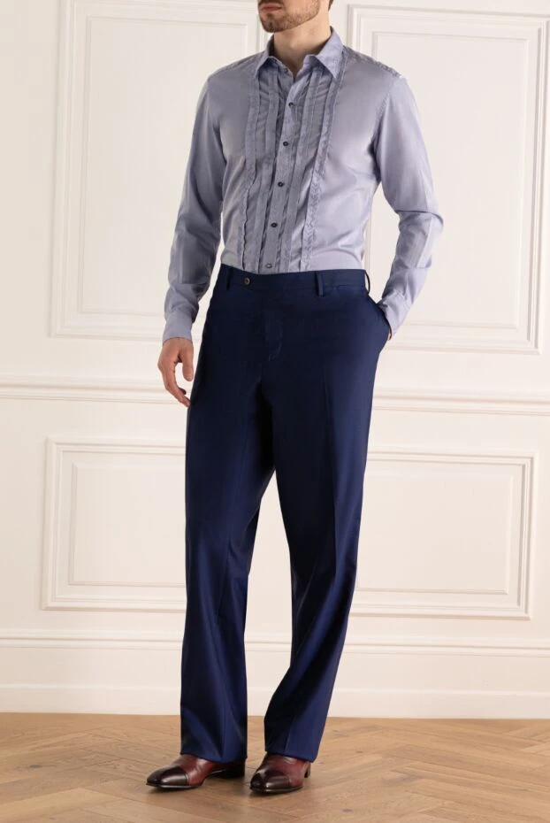 Cesare di Napoli man blue wool trousers for men купить с ценами и фото 140185 - photo 2