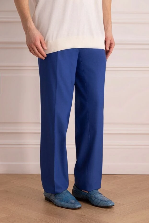 Cesare di Napoli 100% жүннен тігілген көгілдір классикалық ерлер шалбары 140187 - фото 3