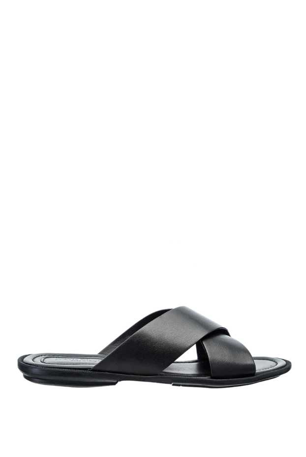 Doucal`s man black leather slippers for men купить с ценами и фото 140229 - photo 1