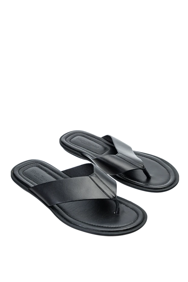 Doucal`s шлепанцы-вьетнамки из гладкой кожи с широкими ремешками черные мужские 140232 - фото 3