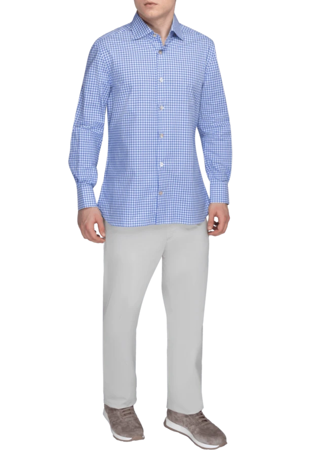 Kiton man blue cotton shirt for men купить с ценами и фото 140293 - photo 2