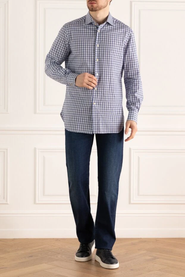 Kiton man blue cotton shirt for men купить с ценами и фото 140300 - photo 2