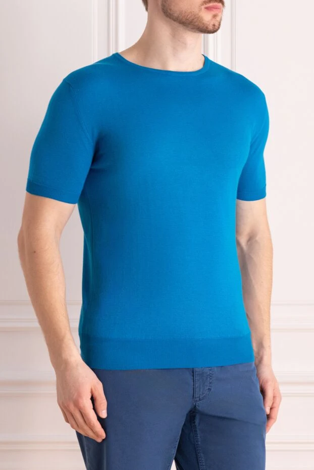 Umberto Vallati жұқа мақта жейдеден тігілген көгілдір түсті футболка
 140359 - фото 3