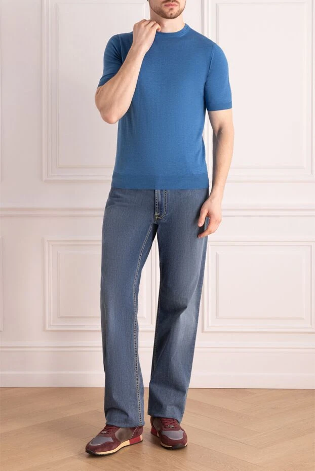 Stefano Ricci джинсы светло-синие с высветлениями и контрастной строчкой 140368 - фото 2