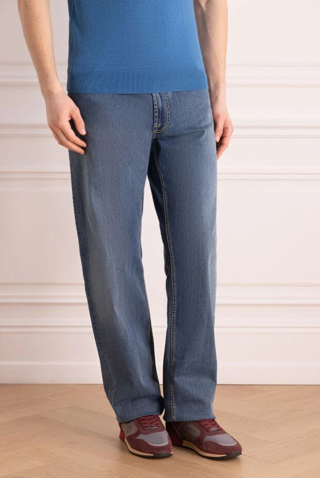 Stefano Ricci джинсы светло-синие с высветлениями и контрастной строчкой 140368 - фото 3