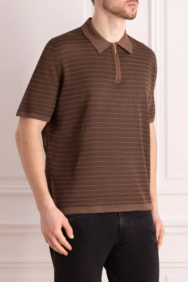 Stefano Ricci brown silk polo shirt with horizontal stripes
 140374 - photo 3