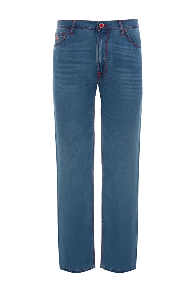 Контраст қызыл тігісі бар көк лиоцелль джинсы - фото 1