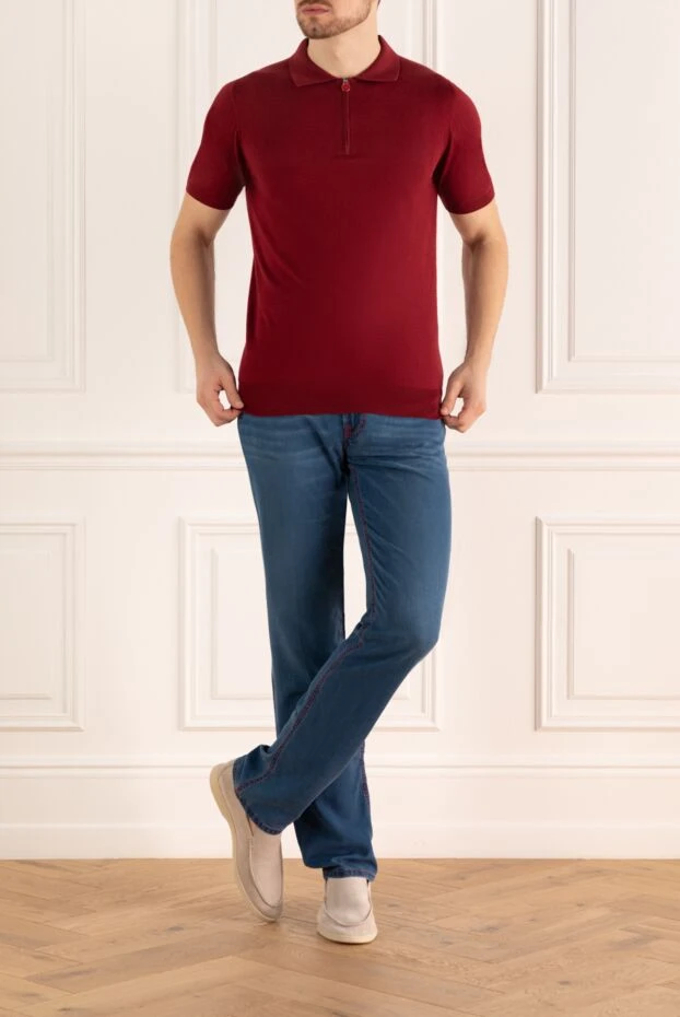 Stefano Ricci контраст қызыл тігісі бар көк лиоцелль джинсы 140404 - фото 2