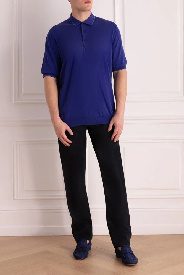 Stefano Ricci темно синие джинсы с контрастной изумрудной строчкой 140405 - фото 2