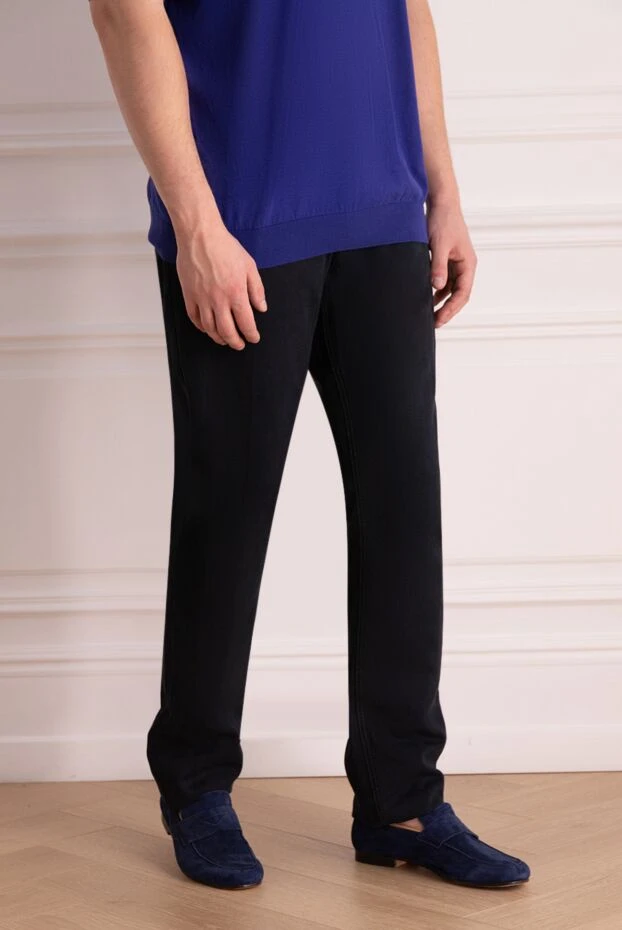 Stefano Ricci темно синие джинсы с контрастной изумрудной строчкой 140405 - фото 3