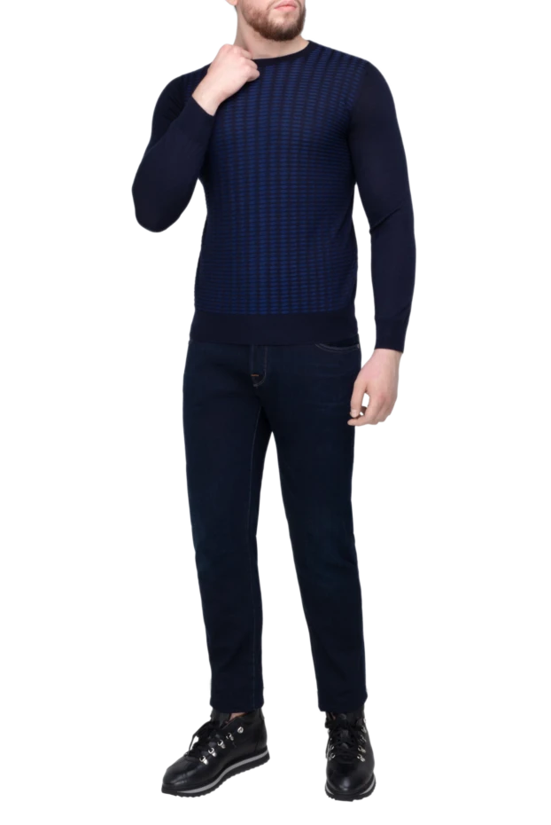 Cesare di Napoli man wool, cashmere and silk jumper blue for men купить с ценами и фото 140429 - photo 2