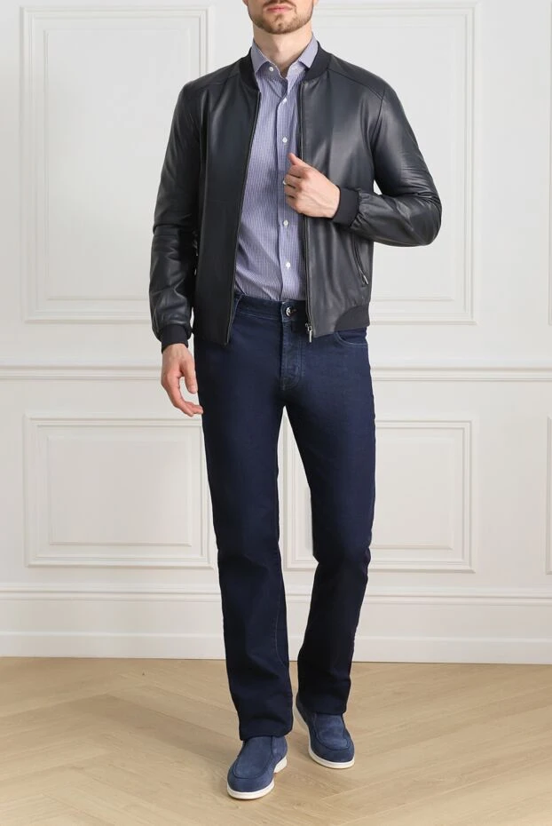 Cesare di Napoli man blue leather jacket for men купить с ценами и фото 140491 - photo 2