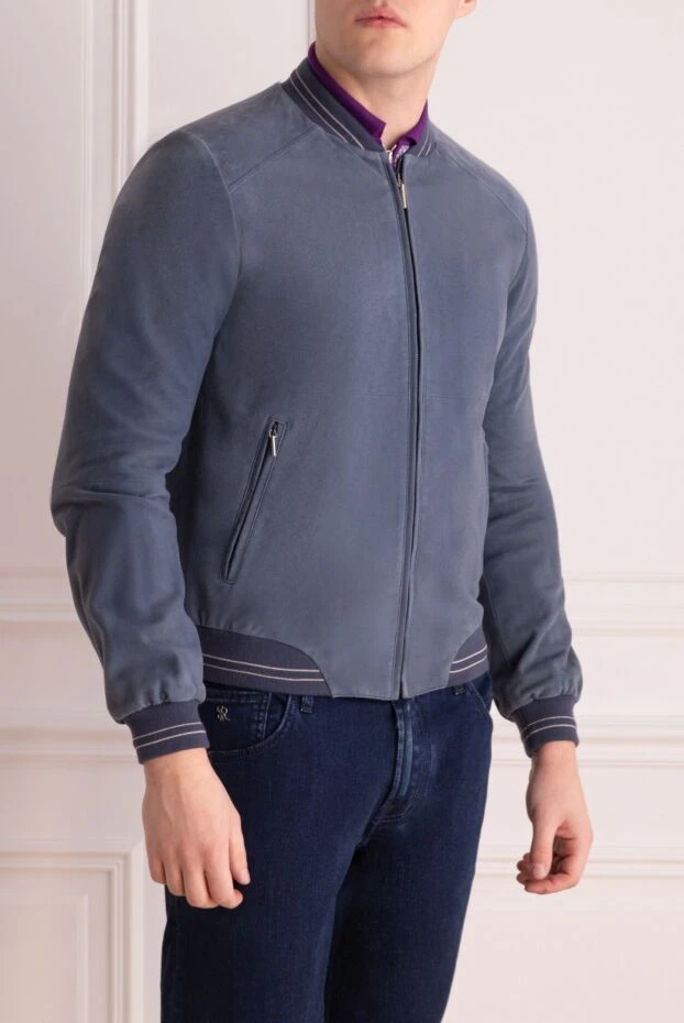 Cesare di Napoli куртка-бомбер замшевая светло-синяя мужская 140493 - фото 3
