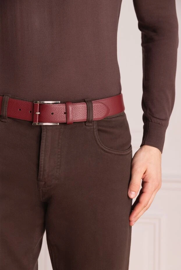 Cesare di Napoli man leather belt burgundy for men купить с ценами и фото 140533 - photo 2