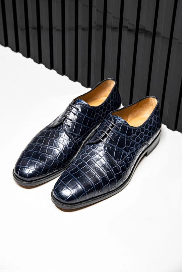 Cesare di Napoli туфли дерби синие из кожи аллигатора мужские 140608 - фото 2