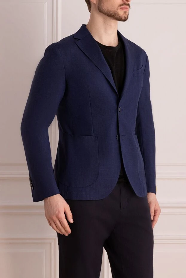 Lubiam blue textured fabric jacket with patch pockets and two buttons 140627 - photo 3