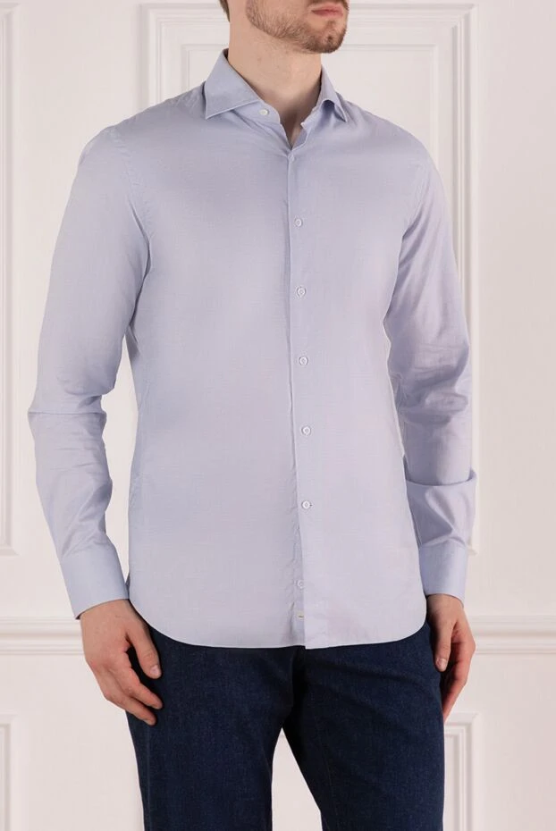 Alessandro Gherardi men's cotton shirt, blue, with textured weave fabric
 140761 - photo 3
