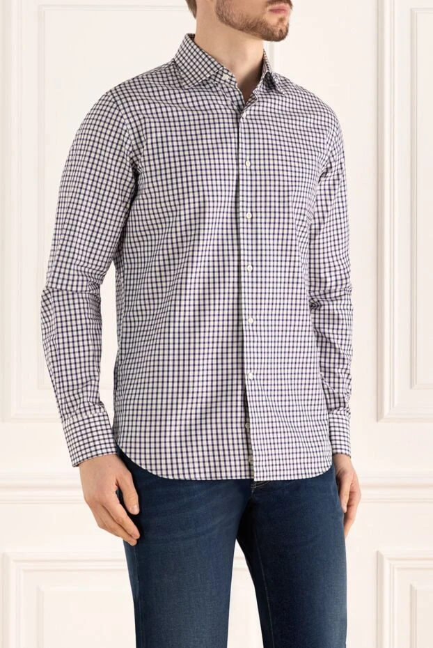 Alessandro Gherardi men's cotton shirt, white and blue, with a checkered pattern
 140773 - photo 3