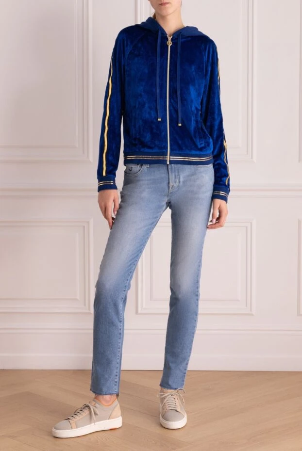 Roberto Cavalli woman viscose and polyester hoodie blue for women купить с ценами и фото 140783 - photo 2