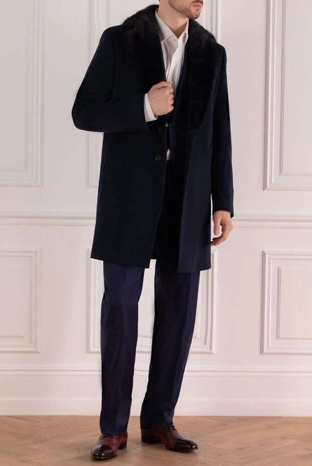 Cesare di Napoli пальто из шерсти и норки синее мужское 140789 - фото 2