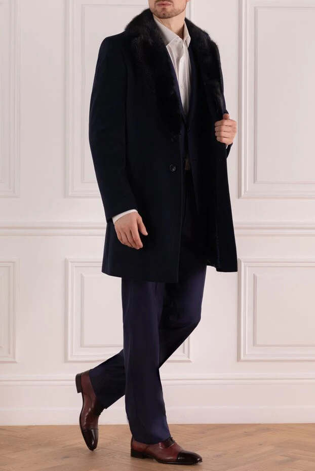 Cesare di Napoli пальто из шерсти и норки синее мужское 140789 - фото 3