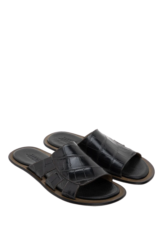 Tardini ерлерге арналған сәндік белдікті аллигатор былғарысынан жасалған қара шлепанцылар 140947 - фото 3