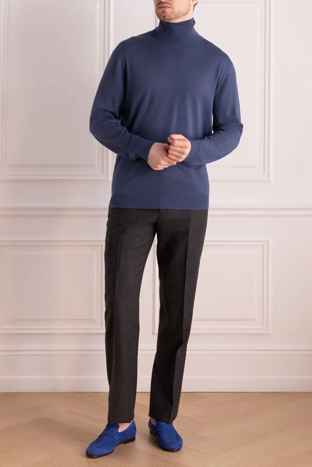 Cesare di Napoli man men's golf in wool, silk and cashmere blue купить с ценами и фото 141023 - photo 2