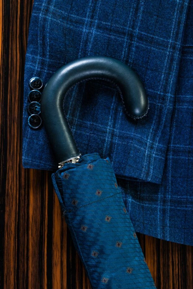 Pasotti зонт мужской синий из полиэстера однотонный с черной ручкой 141110 - фото 2