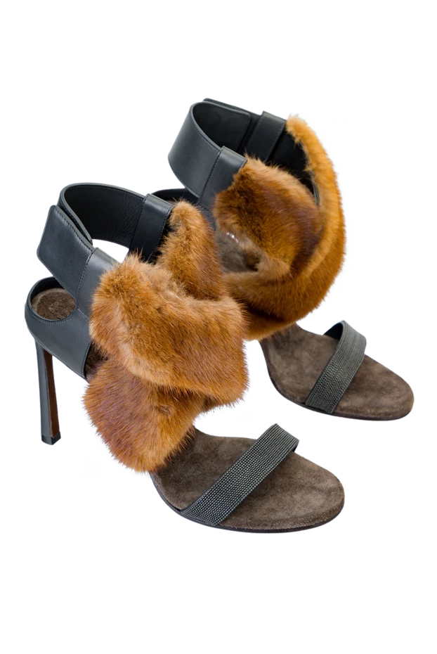 Brunello Cucinelli women's black leather sandals with brown fur 141152 - photo 3