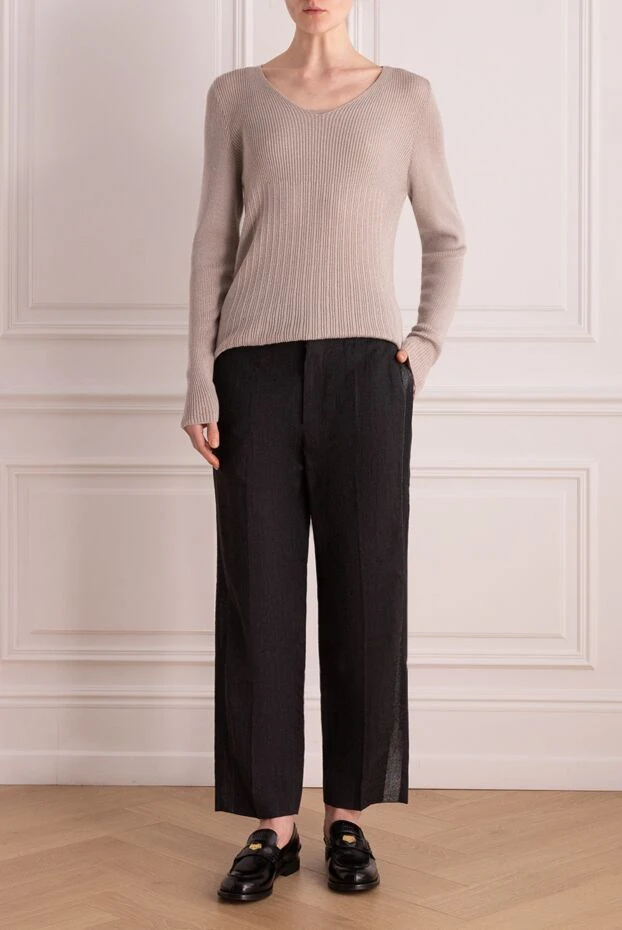 Brunello Cucinelli woman black wool and linen trousers for women купить с ценами и фото 141286 - photo 2