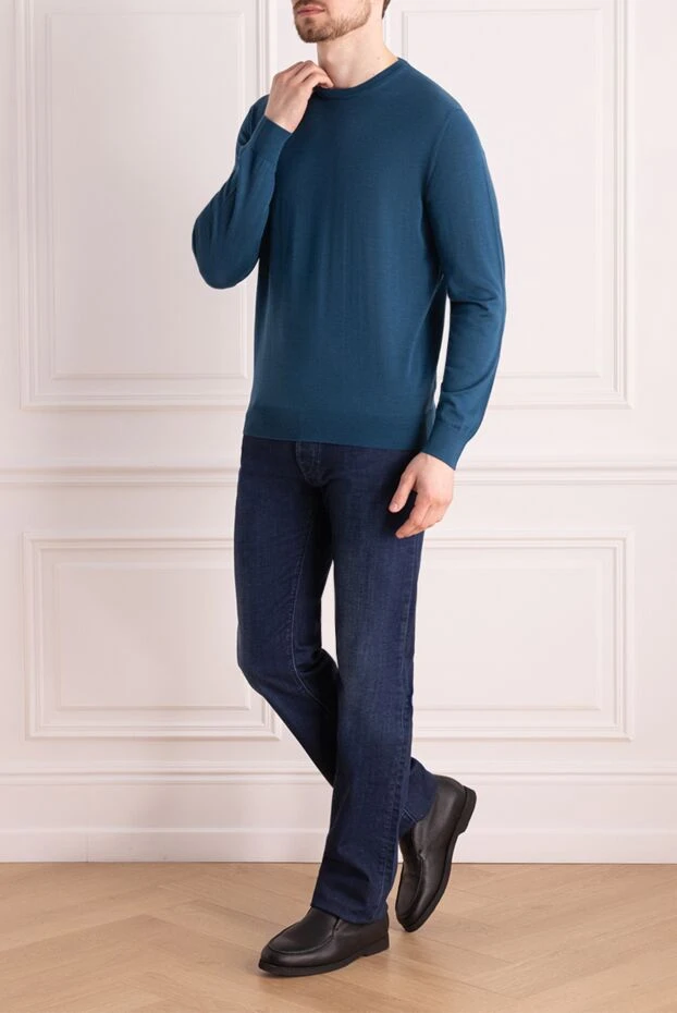 Cesare di Napoli man wool jumper blue for men купить с ценами и фото 141350 - photo 2