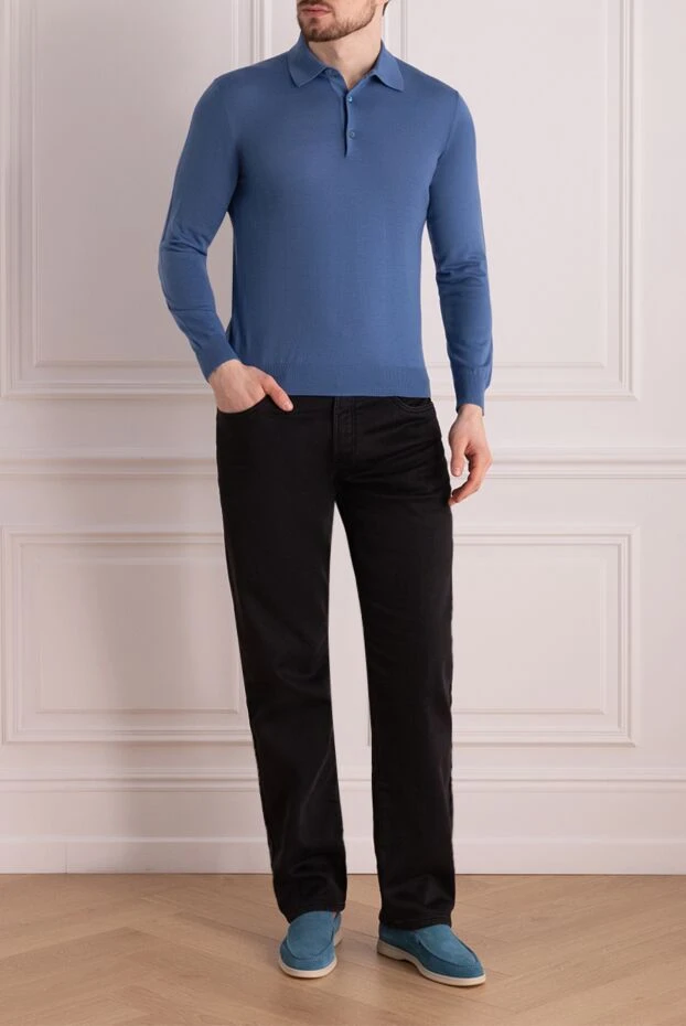 Cesare di Napoli man wool long sleeve polo blue for men купить с ценами и фото 141378 - photo 2