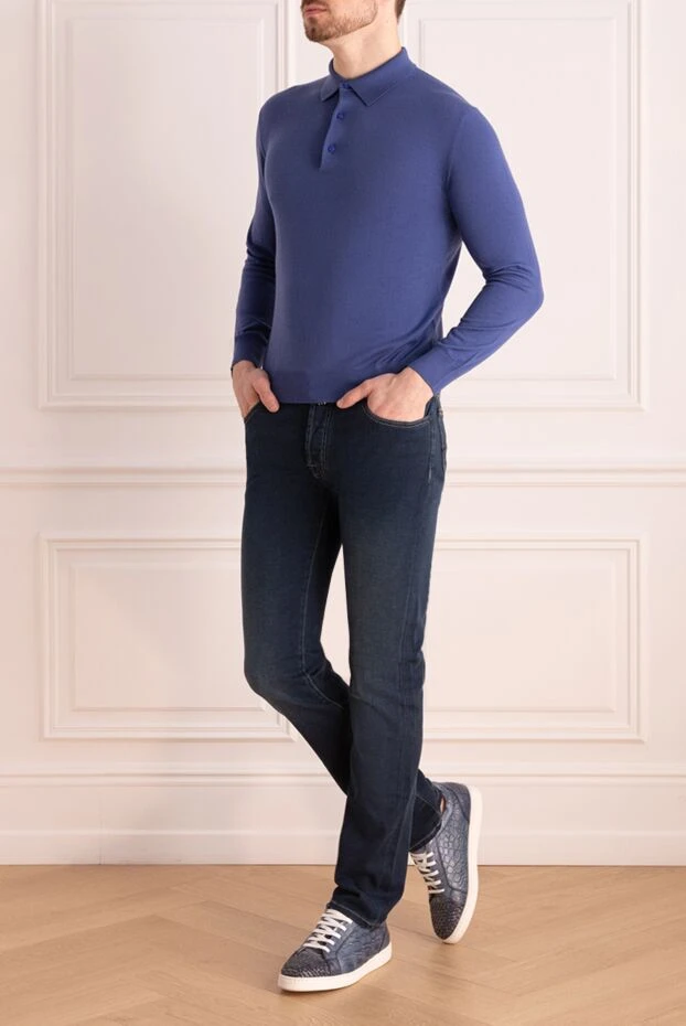 Cesare di Napoli man wool long sleeve polo blue for men купить с ценами и фото 141380 - photo 2