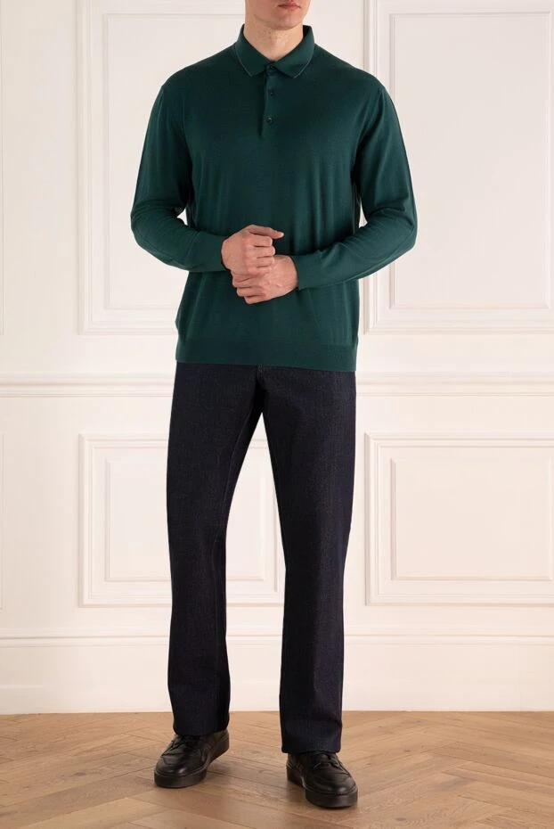 Cesare di Napoli man wool long sleeve polo green for men купить с ценами и фото 141387 - photo 2