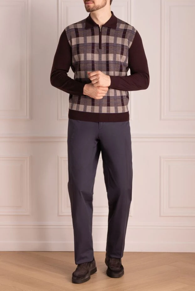 Cesare di Napoli man wool long sleeve polo brown for men купить с ценами и фото 141399 - photo 2