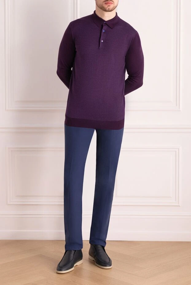 Cesare di Napoli man wool, silk and cashmere long sleeve polo violet for men купить с ценами и фото 141405 - photo 2