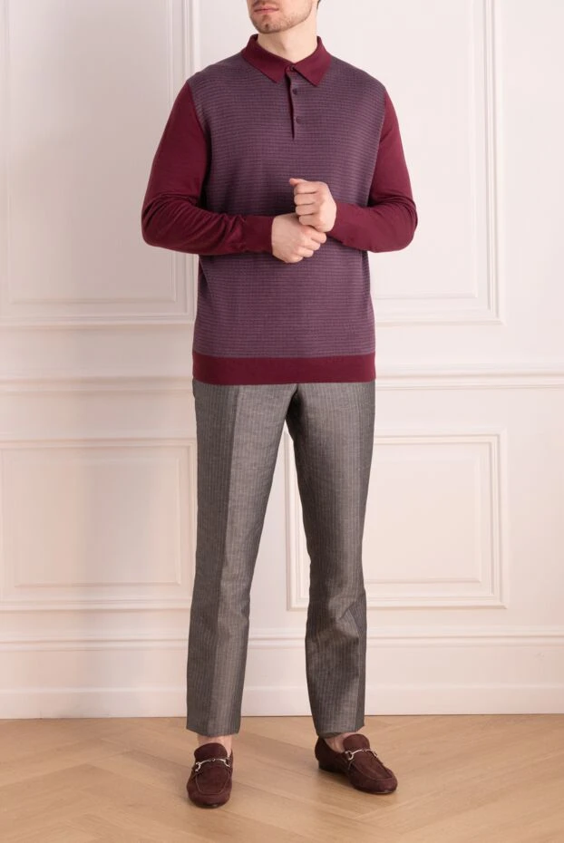 Cesare di Napoli man wool, silk and cashmere long sleeve polo burgundy for men купить с ценами и фото 141406 - photo 2