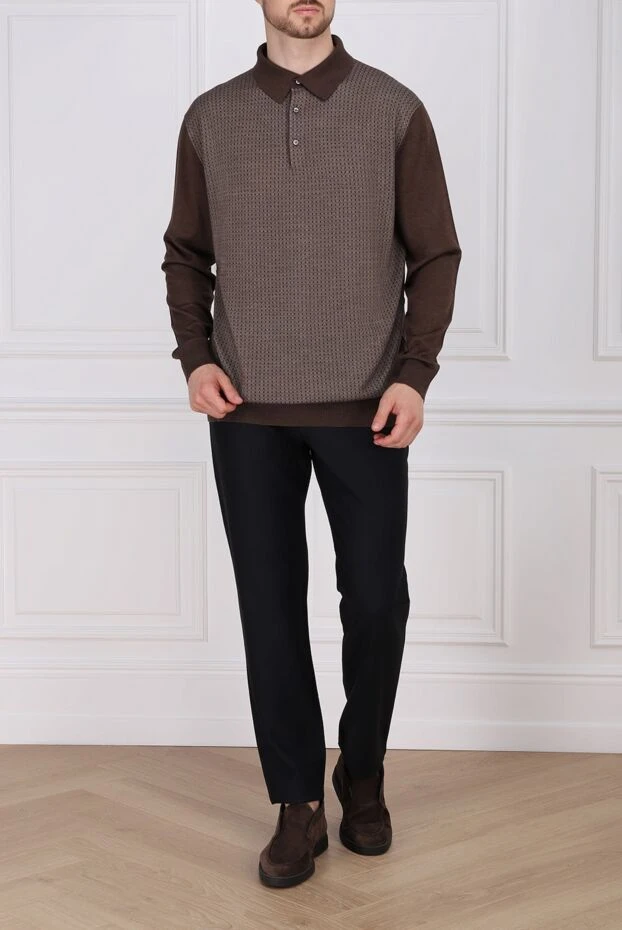 Cesare di Napoli man wool, silk and cashmere long sleeve polo brown for men купить с ценами и фото 141407 - photo 2