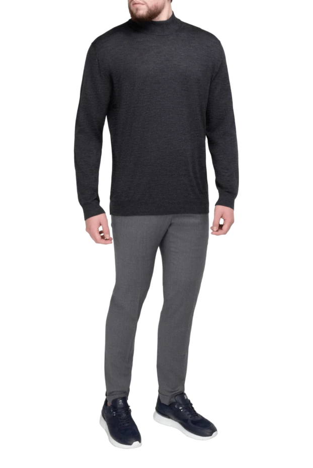 Cesare di Napoli man jumper with high stand neck made of wool, silk and cashmere gray for men купить с ценами и фото 141419 - photo 2