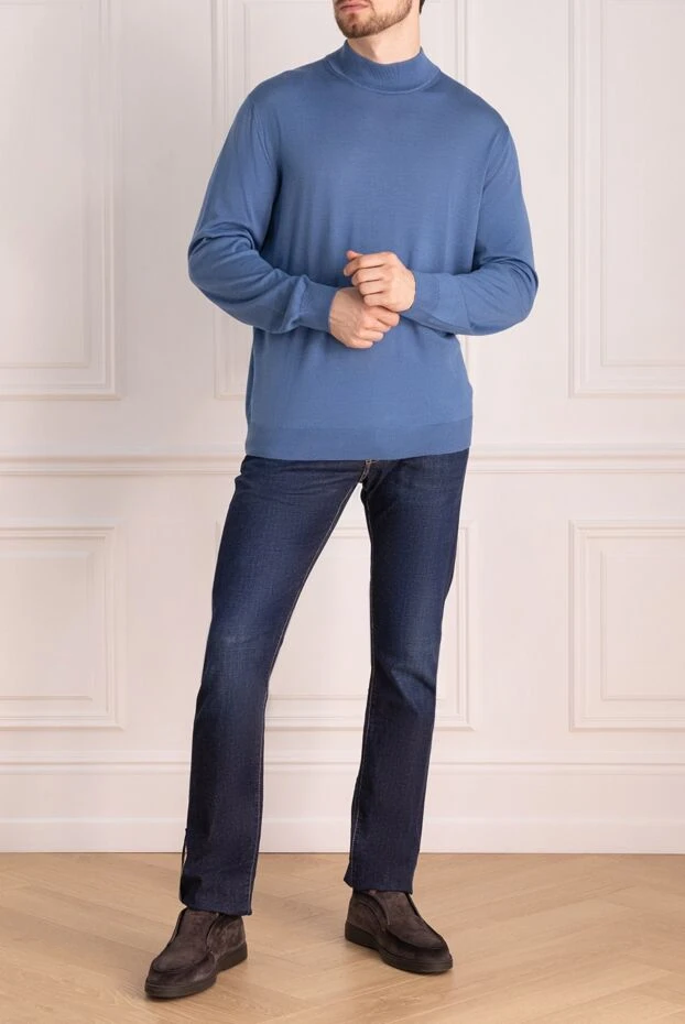 Cesare di Napoli man jumper with turtleneck in wool, silk and cashmere blue for men купить с ценами и фото 141424 - photo 2