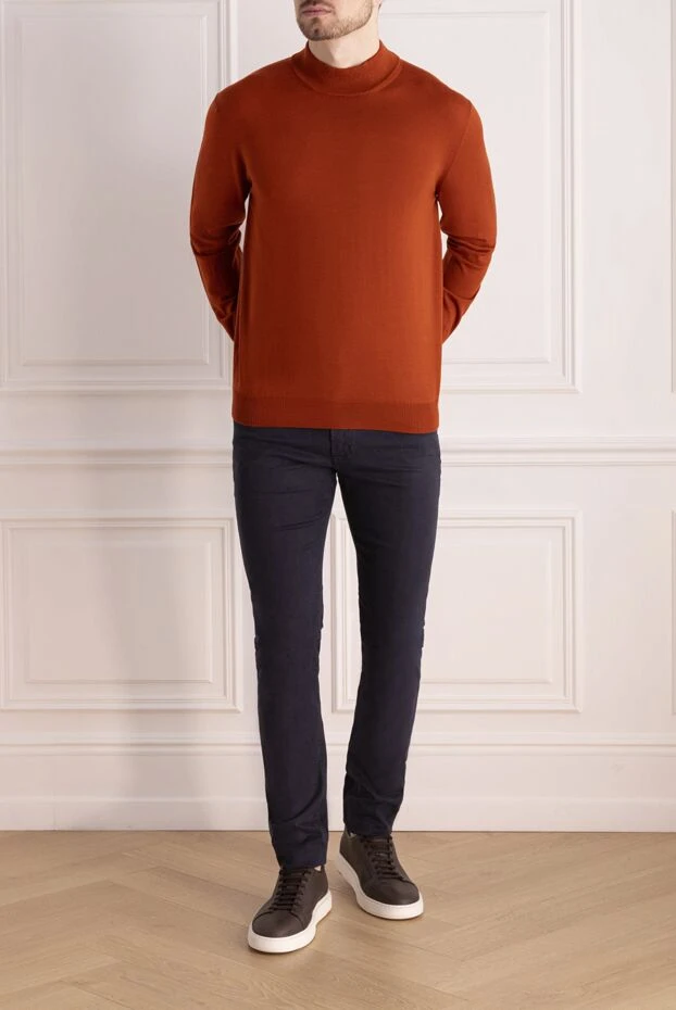 Cesare di Napoli man orange men's wool turtleneck jumper купить с ценами и фото 141426 - photo 2