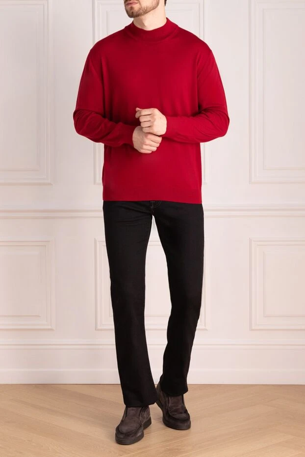 Cesare di Napoli man red wool turtleneck jumper for men купить с ценами и фото 141430 - photo 2