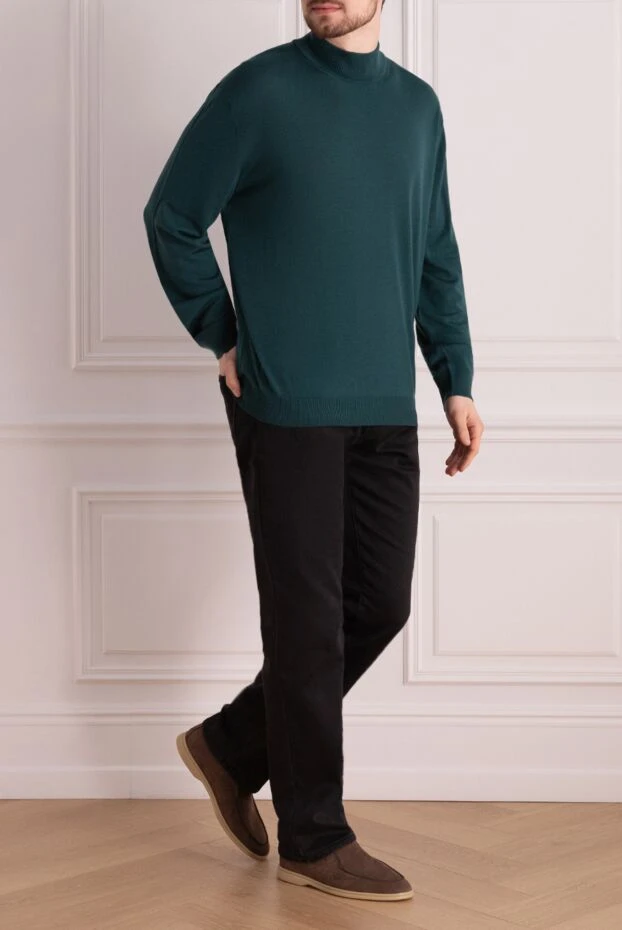 Cesare di Napoli man green wool turtleneck jumper for men купить с ценами и фото 141433 - photo 2