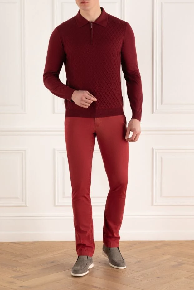 Cesare di Napoli man wool, silk and cashmere long sleeve polo burgundy for men купить с ценами и фото 141444 - photo 2