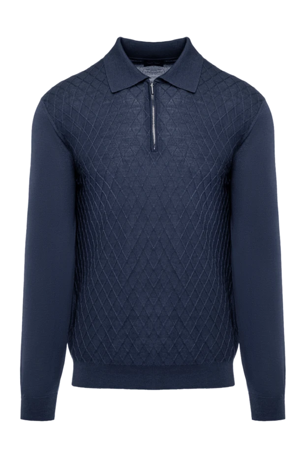 Cesare di Napoli man wool, silk and cashmere long sleeve polo blue for men купить с ценами и фото 141445 - photo 1