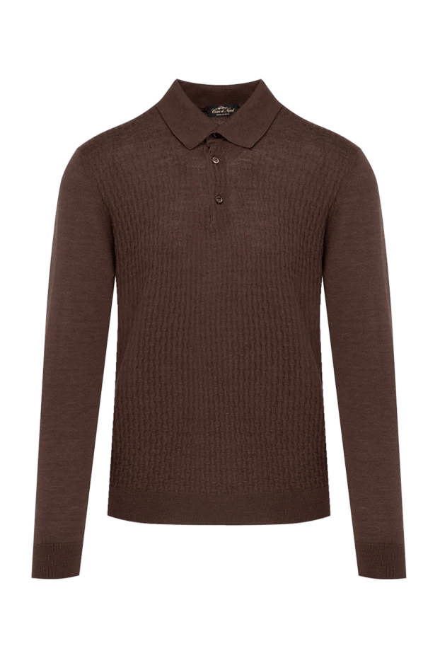 Cesare di Napoli man wool, silk and cashmere long sleeve polo brown for men купить с ценами и фото 141448 - photo 1